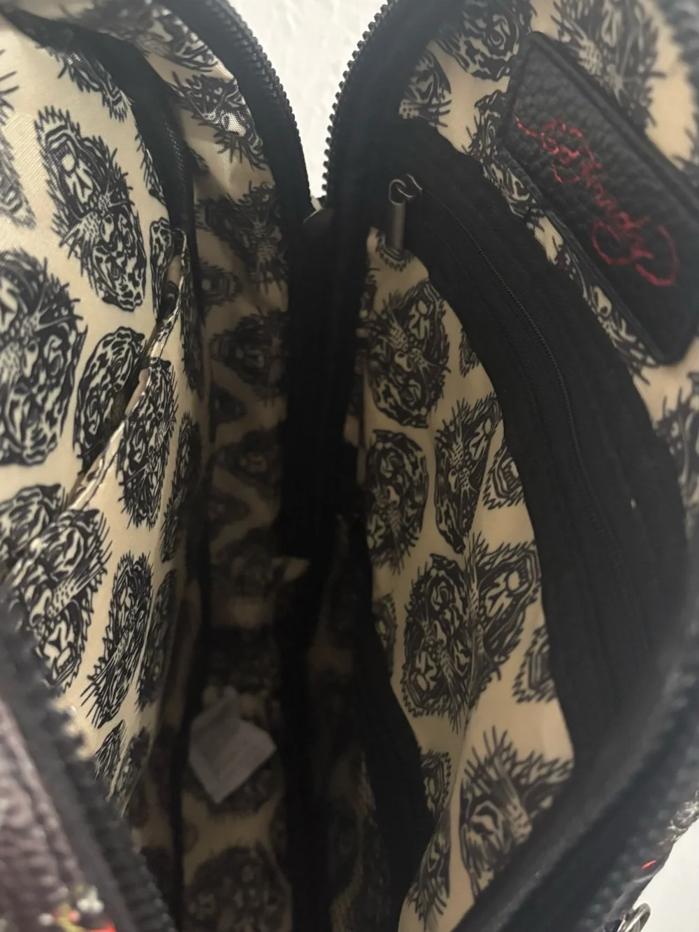 Ed Hardy Black Backpack/ Sling bag with Multicolor Tattoo Prints NWT